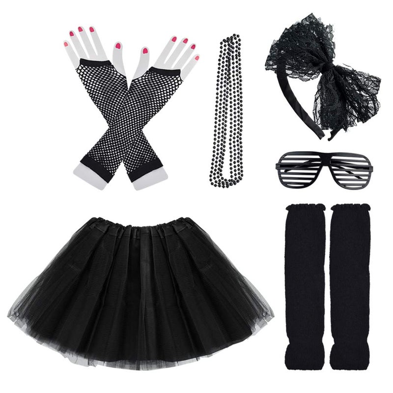 Miayon 1980s Fancy Outfits Dress Costume Accessories for Girl Kids Halloween Black - Image 1